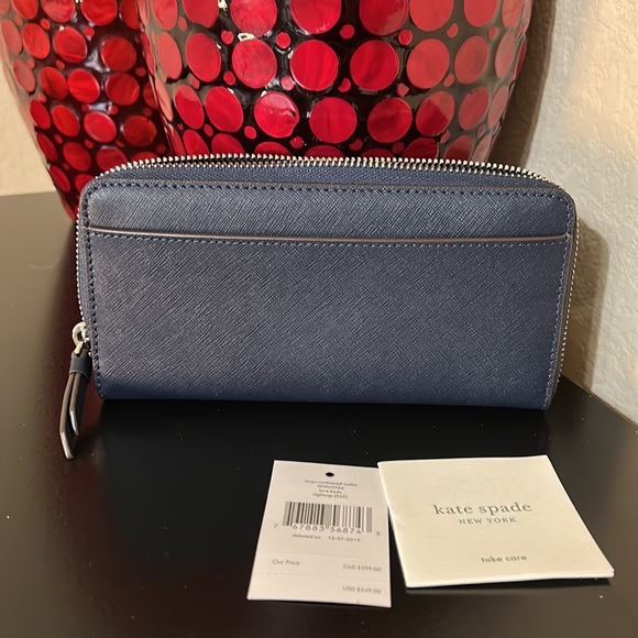 Kate Spade NWT Love Birds Large Continental Wallet - Navy Leather Bird Appliqué - Picture 11 of 17